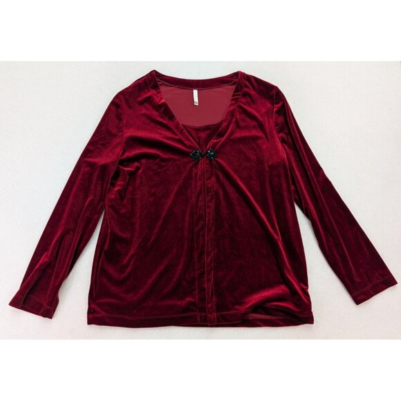 White Stag Women's Top Size XL Red Velour Velvet Textured 2-For Goth Romantic - Picture 1 of 16